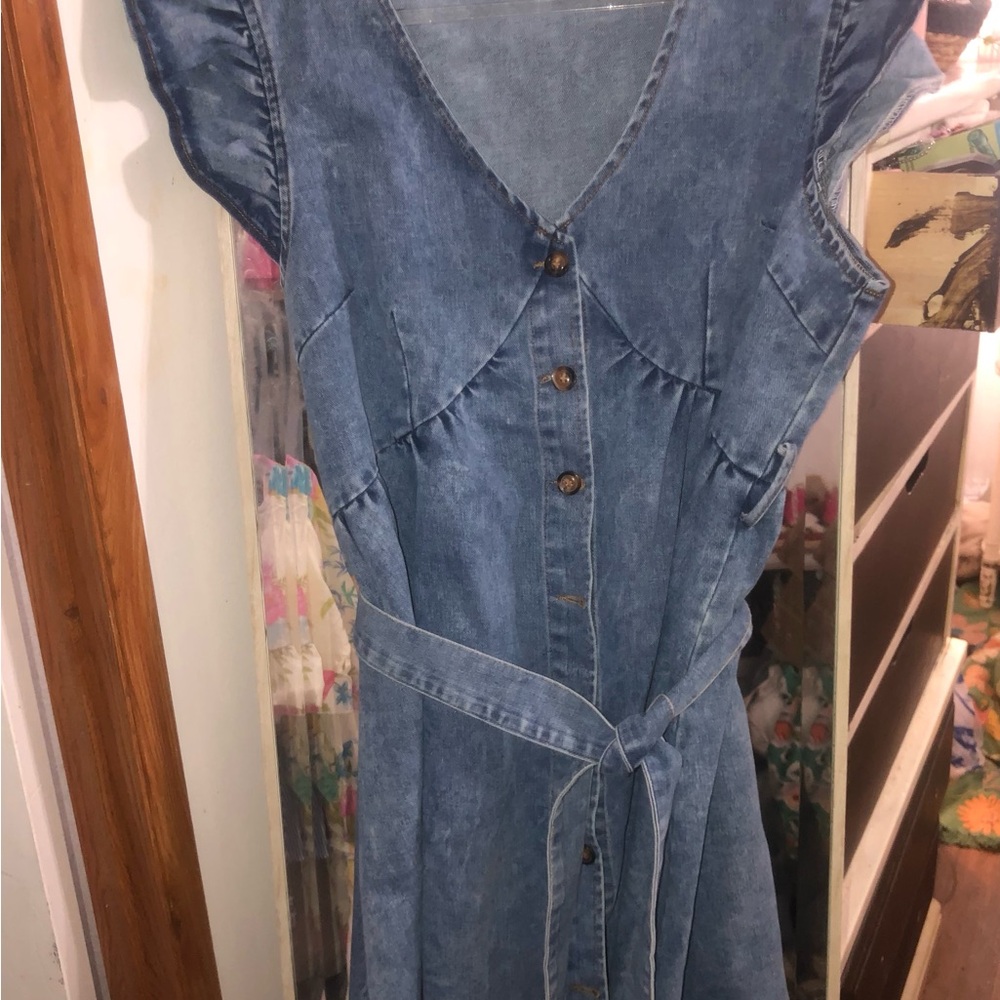 Denim Button-Down Dress with Belt